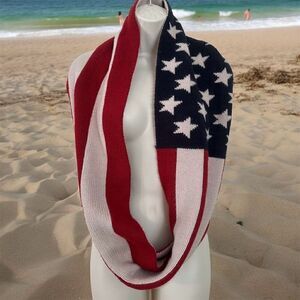 K accessories Americana Knit Flag Knitted Infinity Scarf Red White Blue Stars